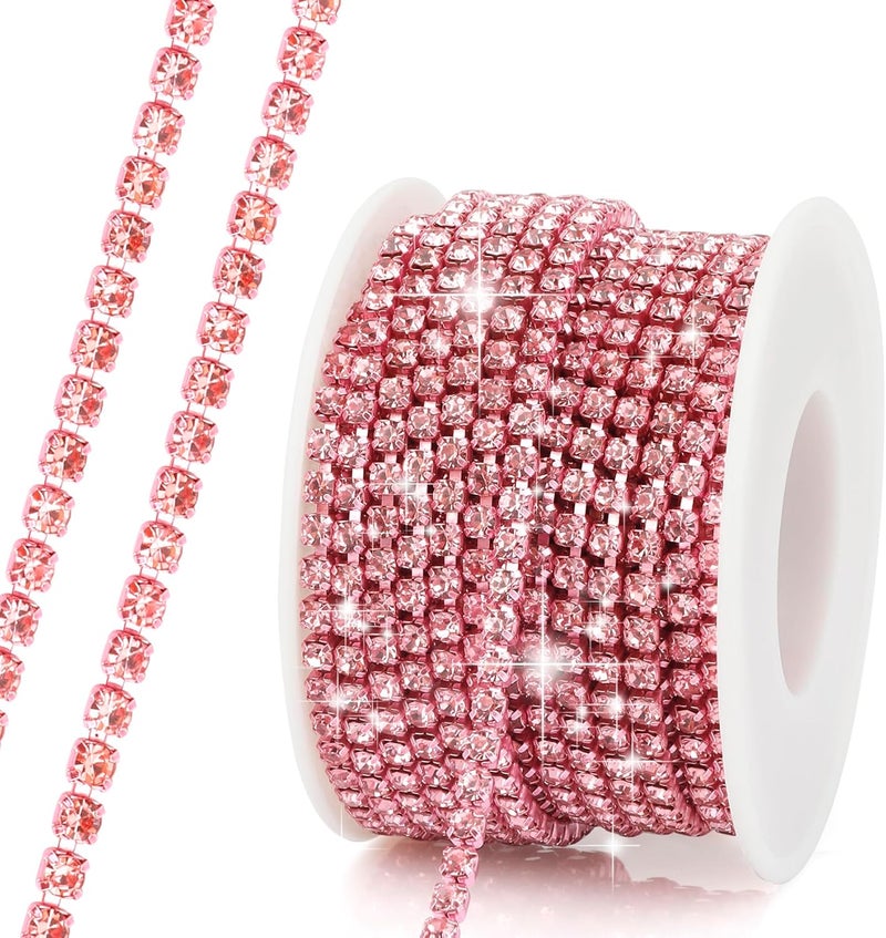 Slergut Rhinestone Chain, 10Yard 3mm Pink Rhinestone Trim, Diamond String Rhinestones Ribbon Strips Tape, Bling Crystal Rhinestones Close Chains Claw Cup Chains Trim for Sewing Craft DIY Clothes Shoes Jewelry - Image 1